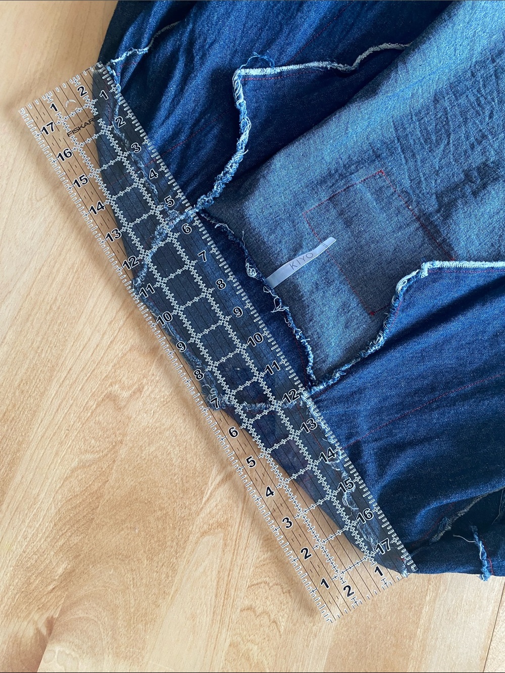 Denim Open-Front Jean Jacket with Ruffle Sleeve Detail - Dark Blue - Picture 6 of 7